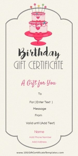 Free Customizable Birthday Gift Certificate Template